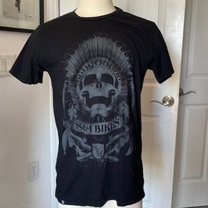 MEMS S & M BIKES “Motor cross” T-SHIRT. Sz  L. Black w/skull & feather headdress
